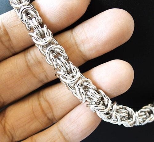 HEAVY BYZANTINE CHAIN LINK SILVER NECKLACE 20″