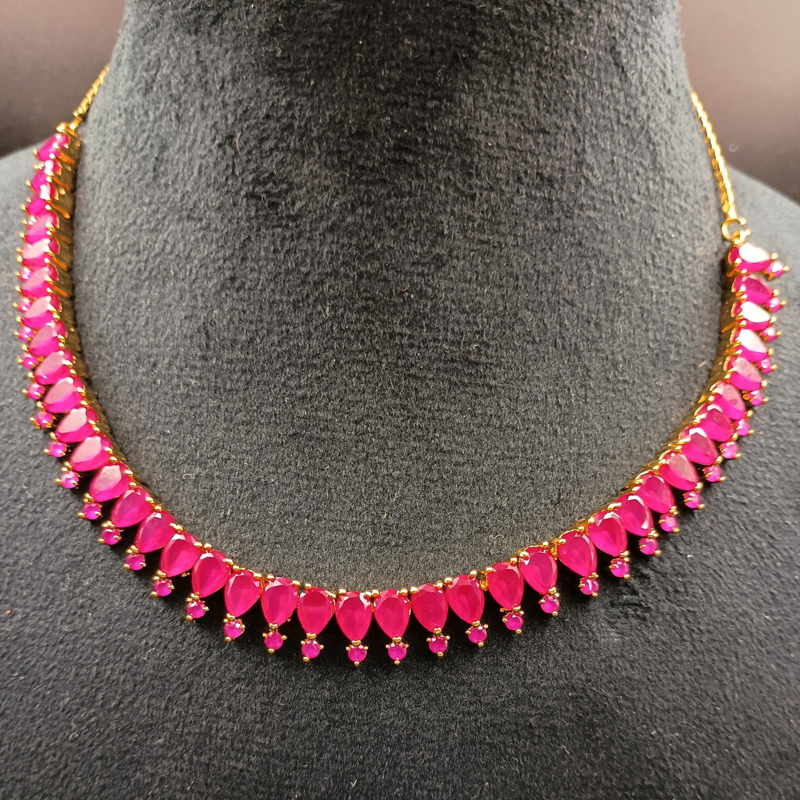 Vintage Ruby Necklace Set 22K Gold Plated Boho Bridal Anniversary Birthstone Gif