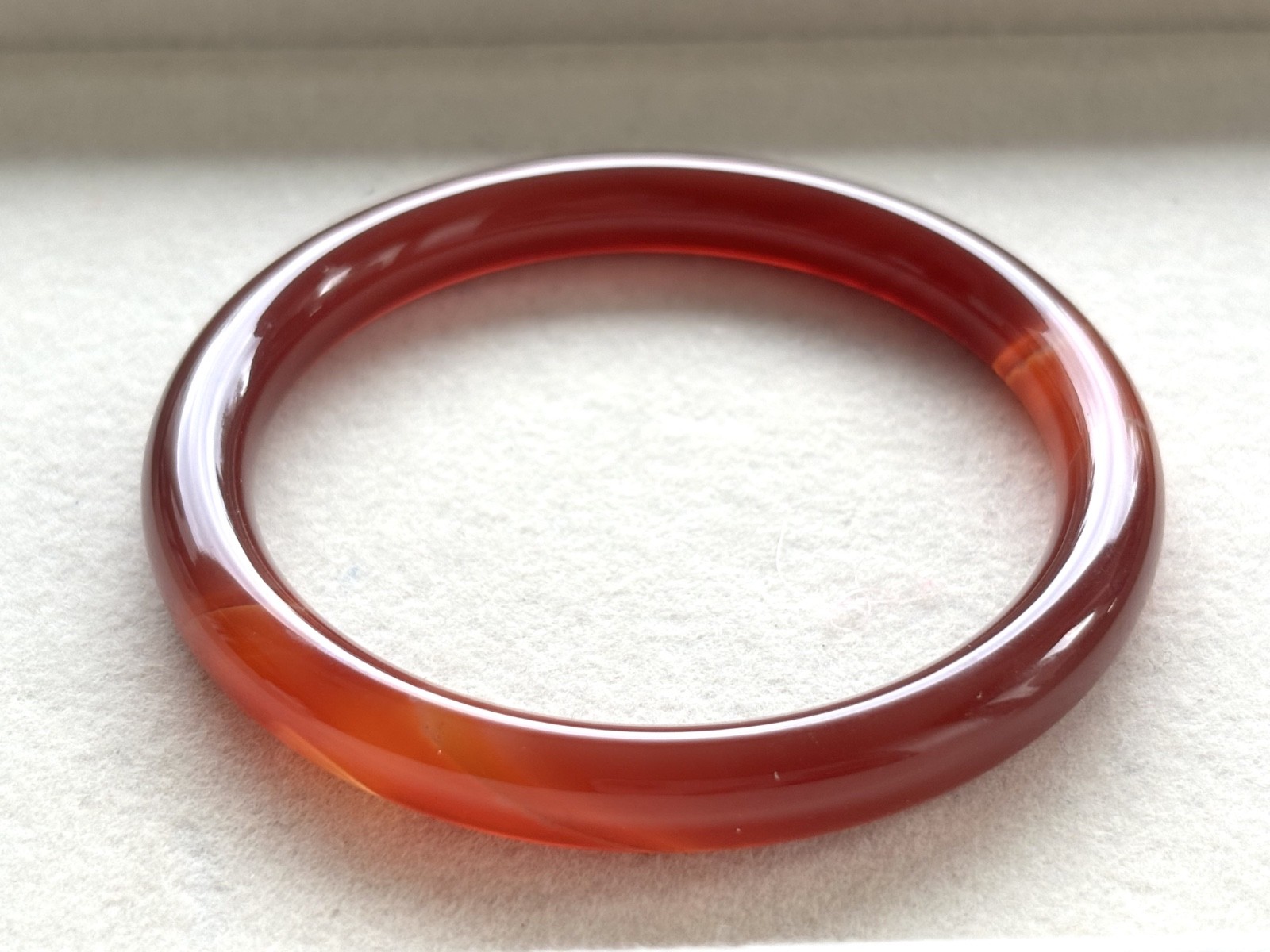 56.5mm Carnelian Red Agate Bangle Full Round with White Cloud Accent