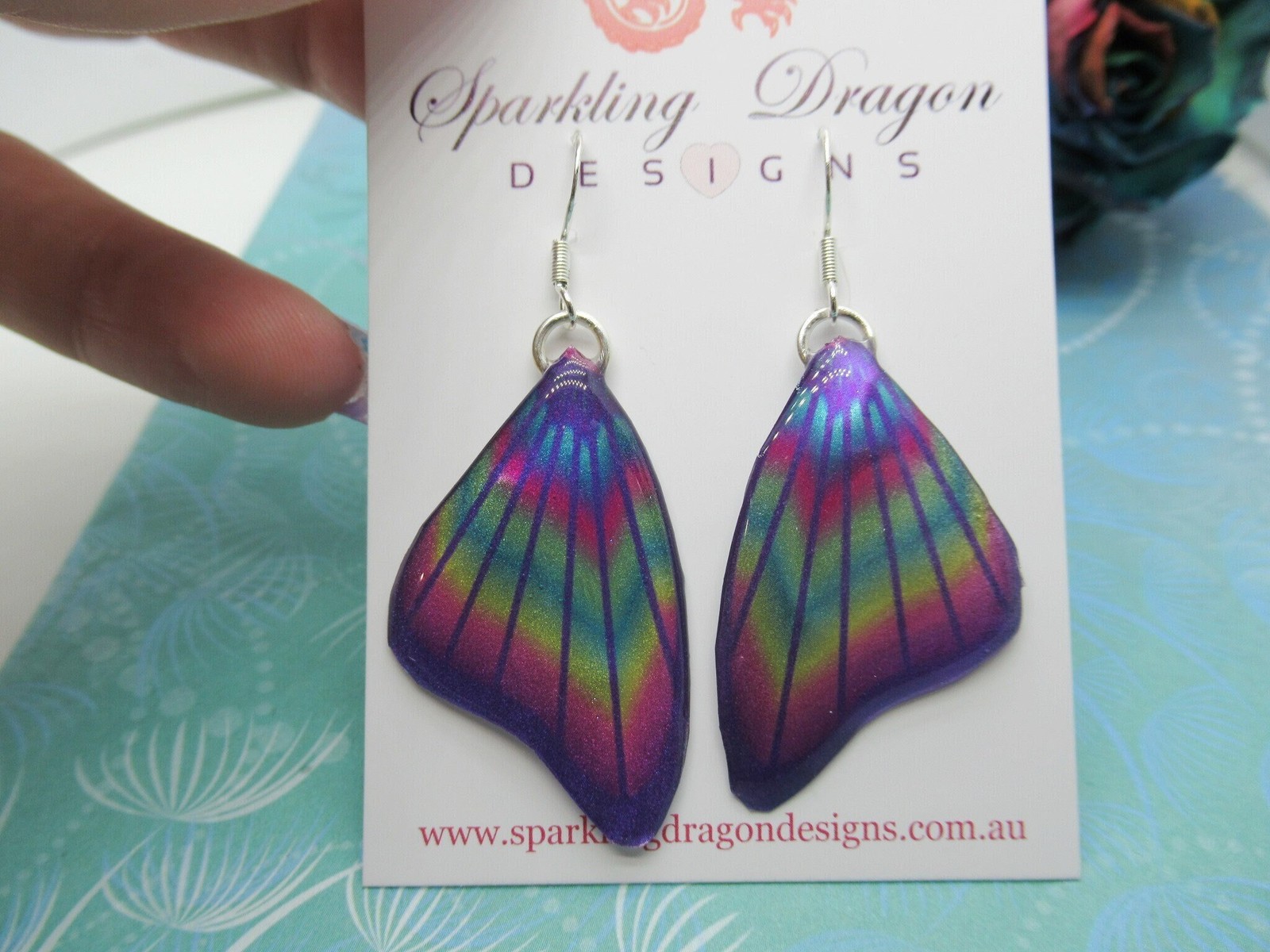 Butterfly Wing Earrings Purple & Rainbow- Fairy Jewellery, Fun Gift for her