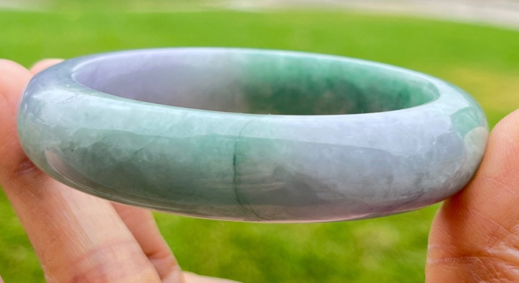 Natural Grade A Burmese Jadeite Bangle 52.7mm Lavender & Green – Unique Piece