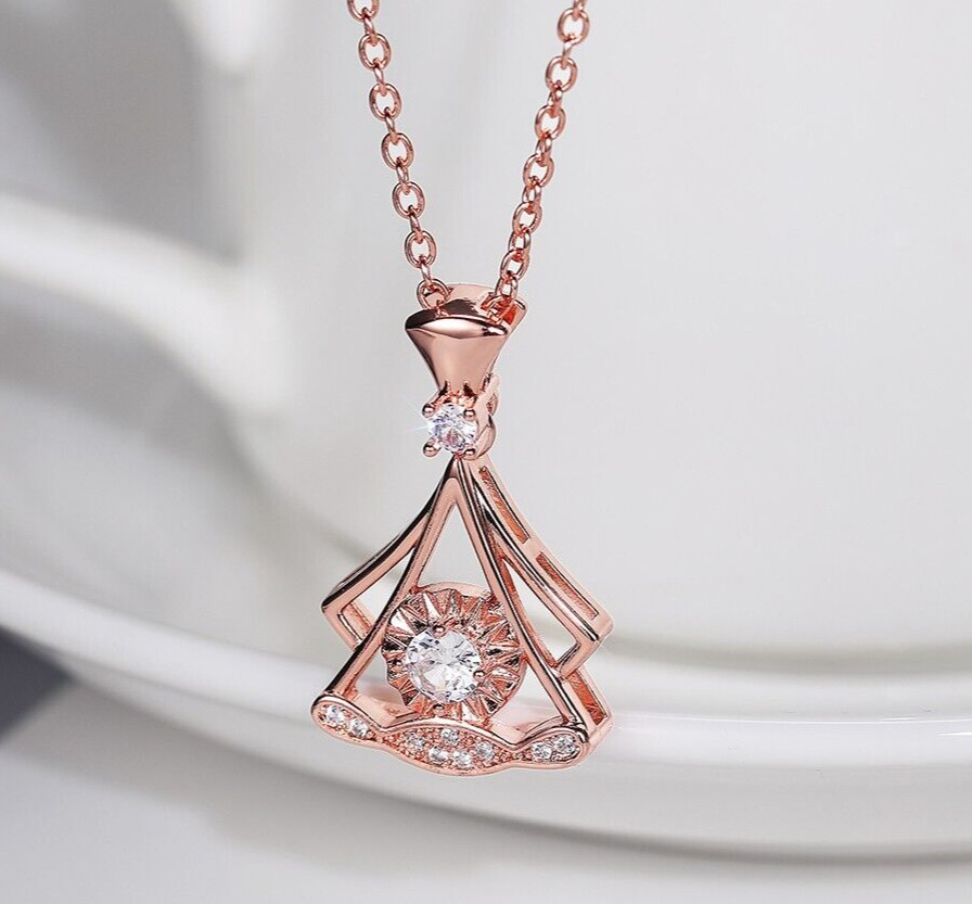 Beautiful Fan Shape Necklace Pendant for Her 1.25 CT Simulated Rose Gold Plated