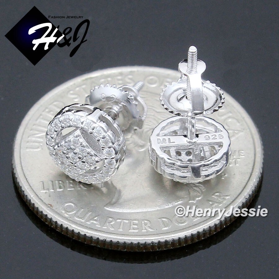 MEN WOMEN 925 STERLING SILVER BLING MOISSANITE 7MM 3D ROUND STUD EARRING*ME262