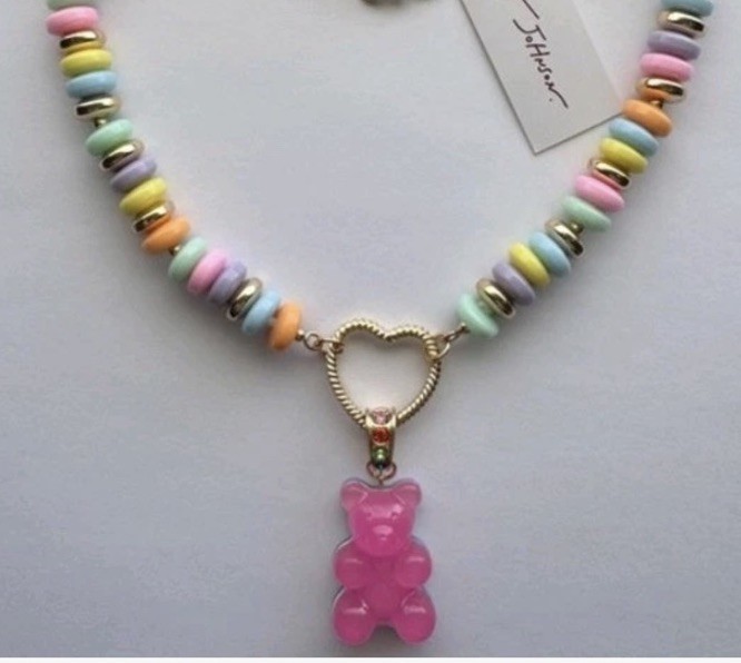 New Betsey Johnson Gummy Bear Necklace Candy Style Statement Pink