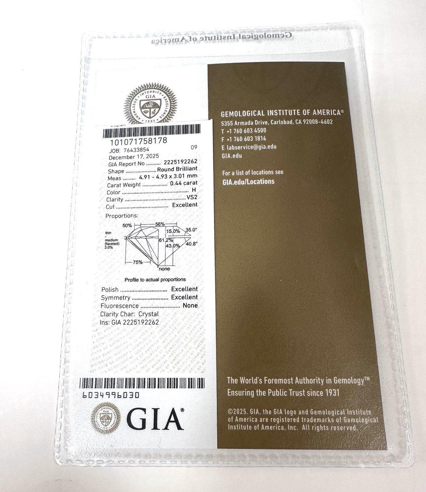 K18 Natural Diamond Necklace 0.44ct Azuki chain 40cm　Comes with a GIA certifica