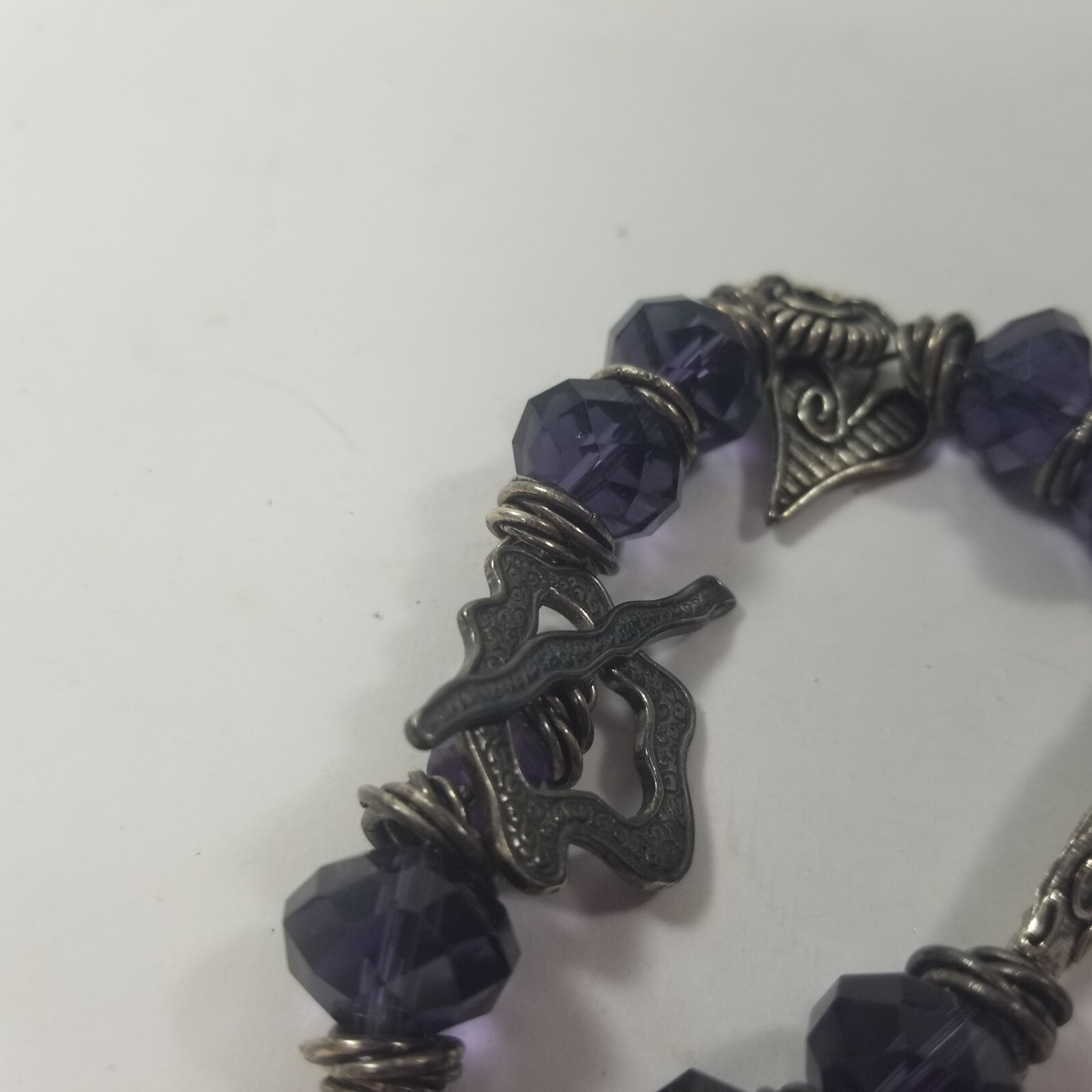 JBB Joshua Benbassat Sterling Silver Art Purple Bead Charm Bracelet with Charms