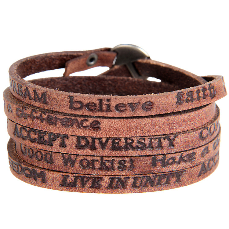 Leather Wrap Bracelets Trendy Stackable Cuff Adjustable Wirstband For Men Women