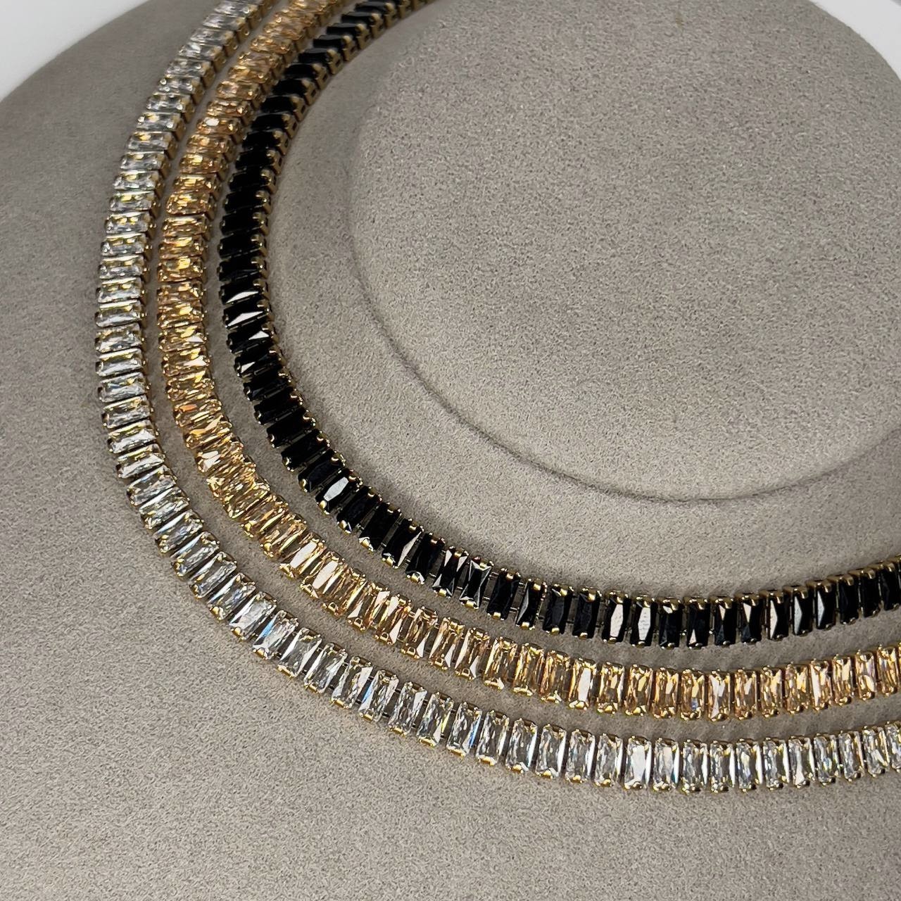 Crystal Baguette Necklace Gold Stainless Steel Women’s Choker