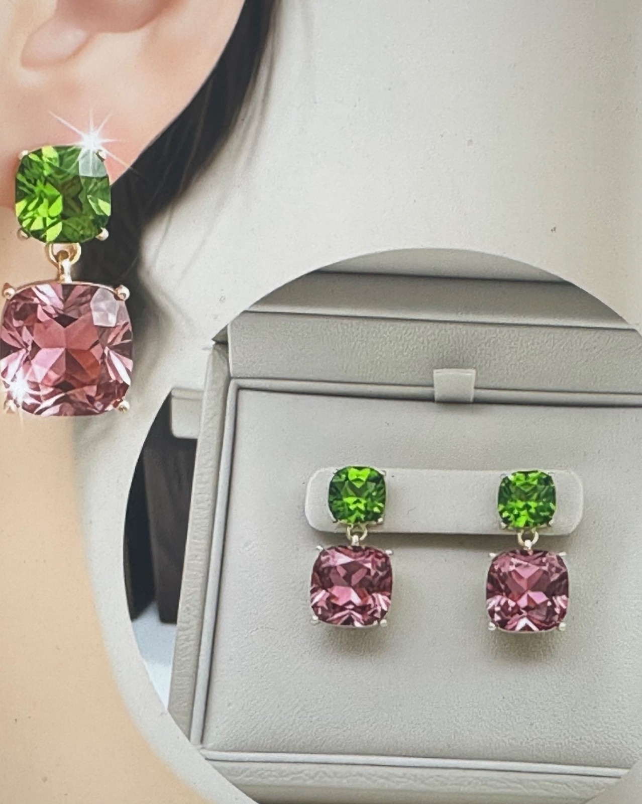 Lot of All 3 Colors Shiny Glass Gemstone Dangle Earrings