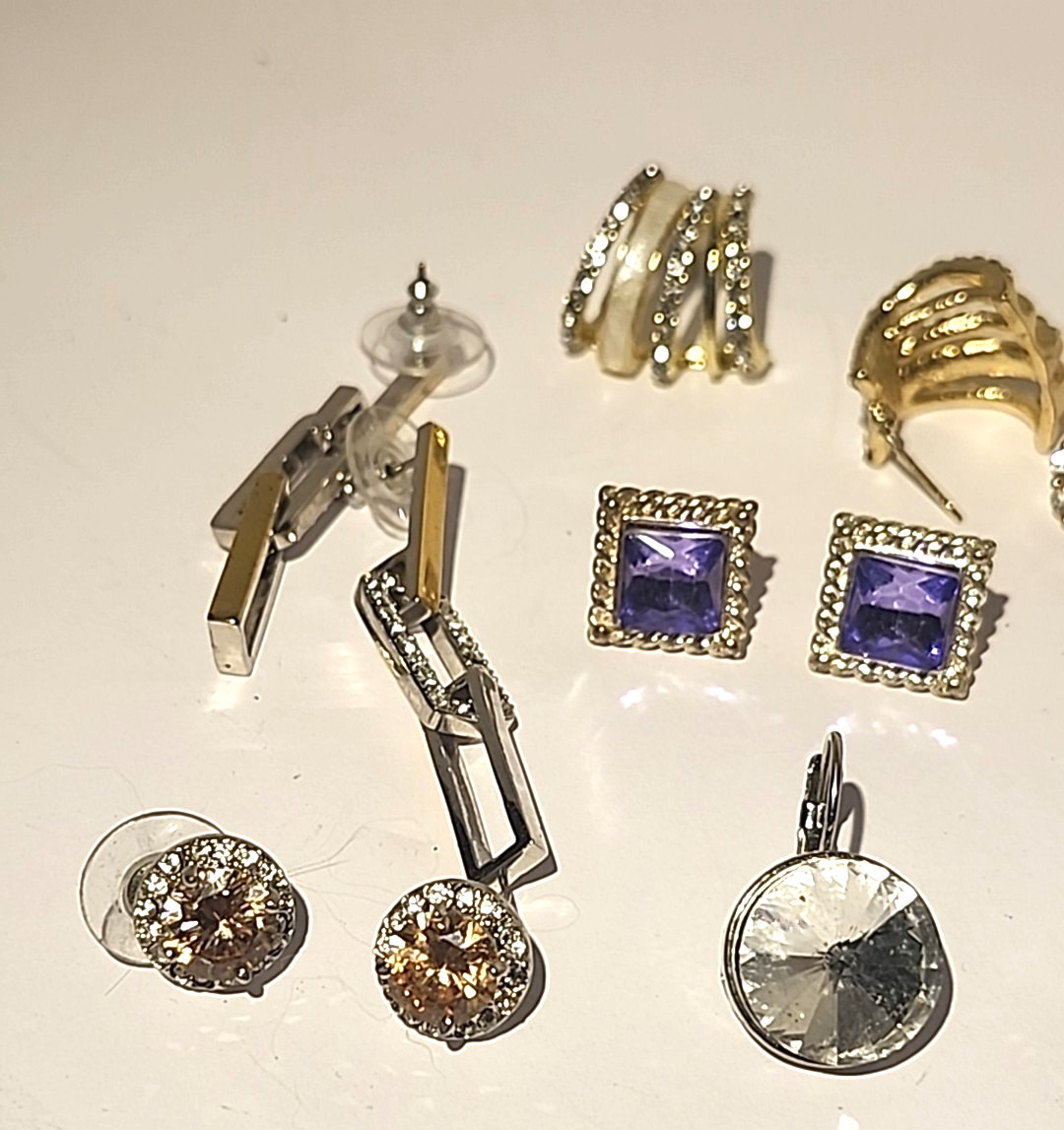 Rhinestone Earrings Assorted Colors Lot of 8 Pair