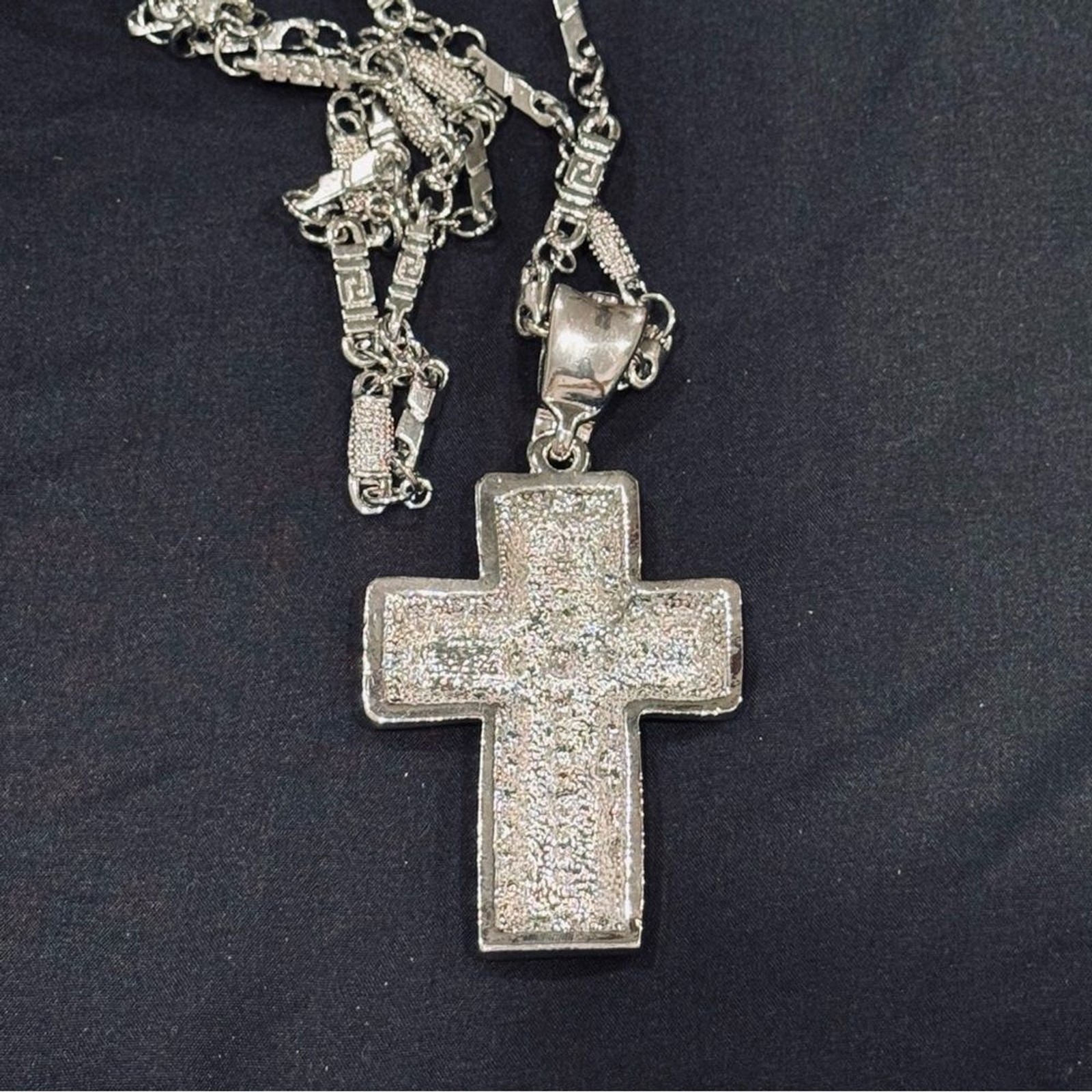 Men’s Iced Out VVS CZ Cross Pendant – Stainless Steel Rhodium Plated Bling 30 in