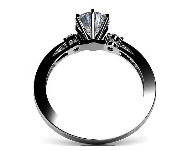 Simulated Diamond Three Stone Side Accent Engagement Ring 14K White Gold Plated