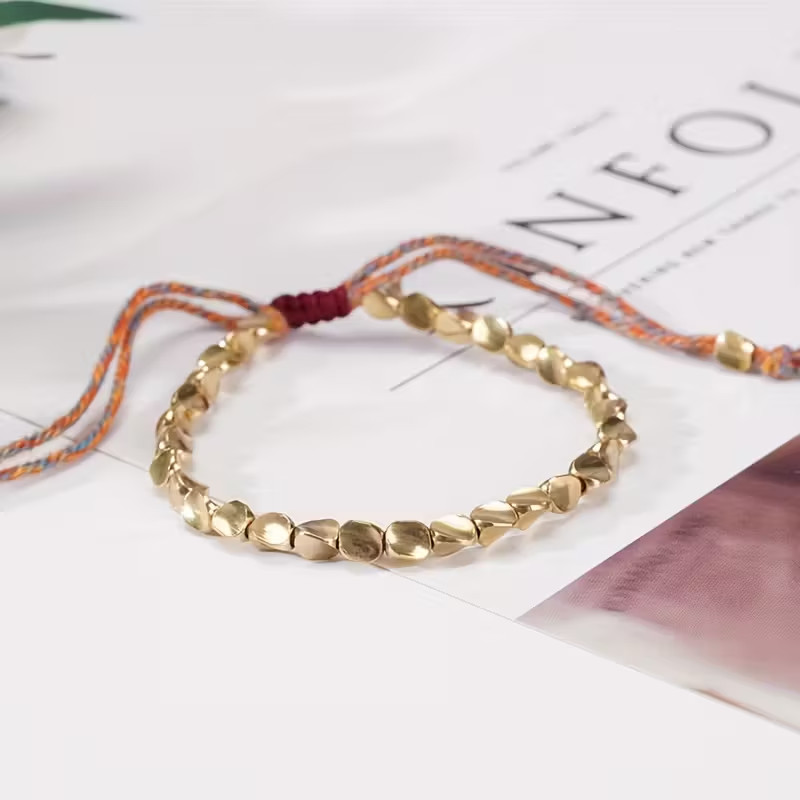 Tibetan Copper Beaded Bracelet Good Luck Friendship Wealth Healing Handmade Gift