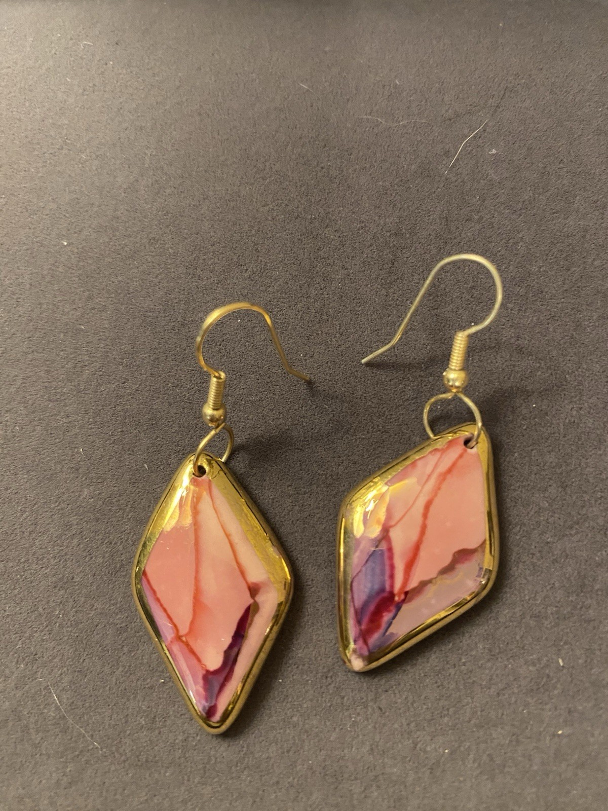 Pink And Gold Enamel Ceramic Earrings