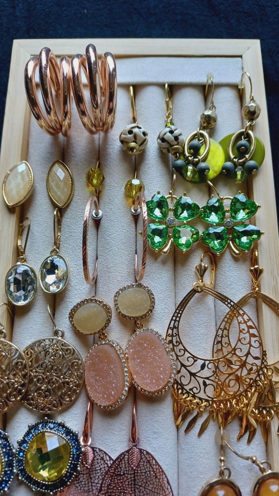 Lot 16 Pairs Pierced Earrings Gold & Rose Tone Mixed Styles Materials & Sizes