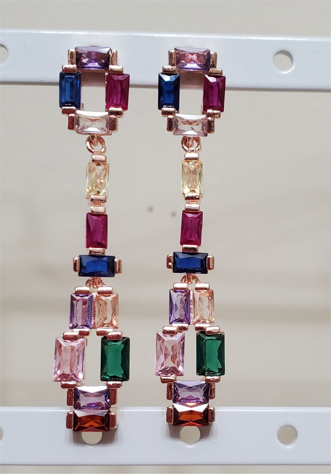 Rose Gold Red Purple Green Blue Pink Long Dangle Drop Earrings Stud Post 2in NEW