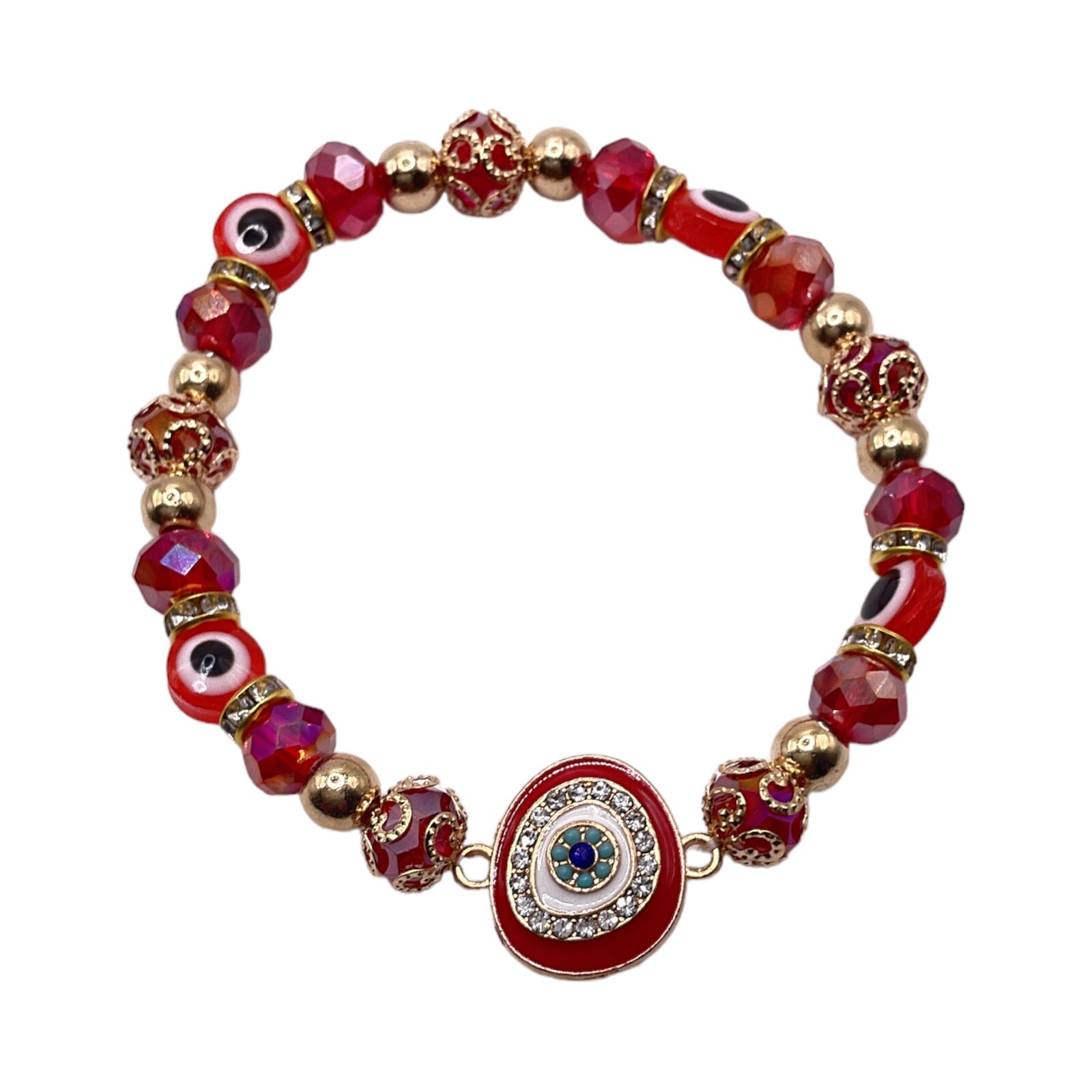 Evil Eye Protection Gold Silver Color Red Beads Elastic Bracelet Women Girls