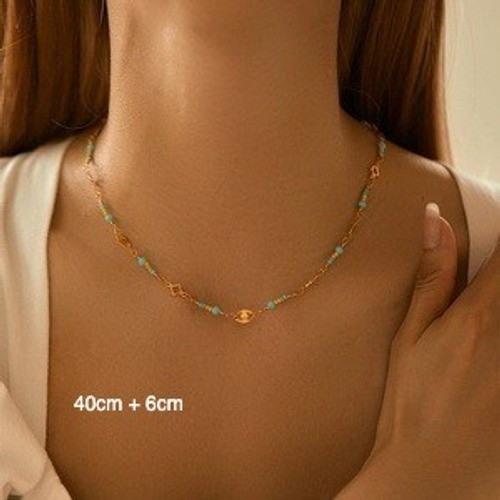 Gold Turquoise Bead Evil Eye Dainty Chain Necklace Boho Layering Choker 40cm+6cm