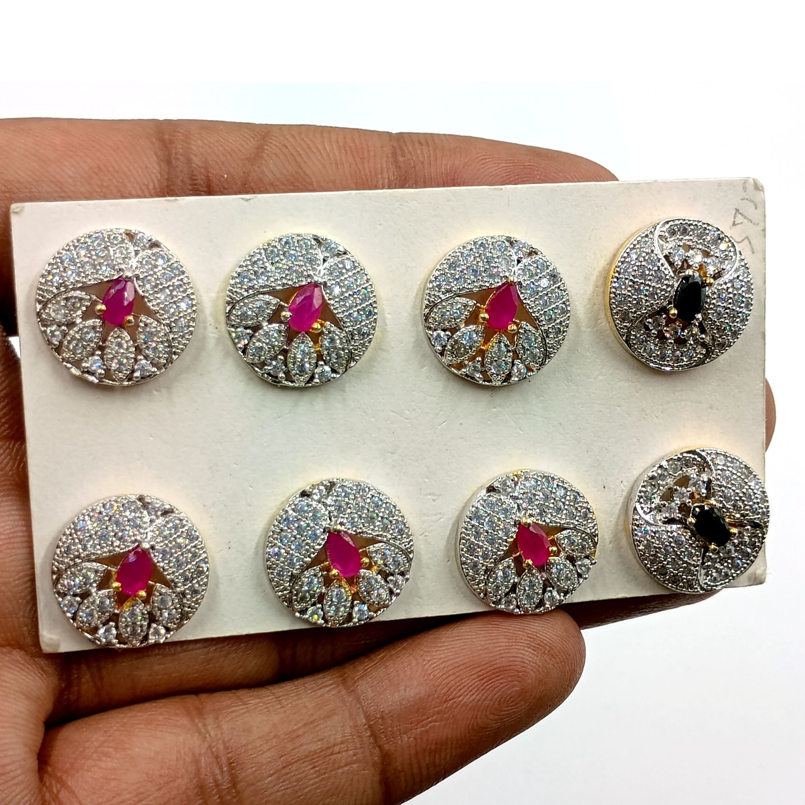 Ruby & Black Onyx CZ Stud Earrings 22k Gold Plated Traditional Indian Jewelry