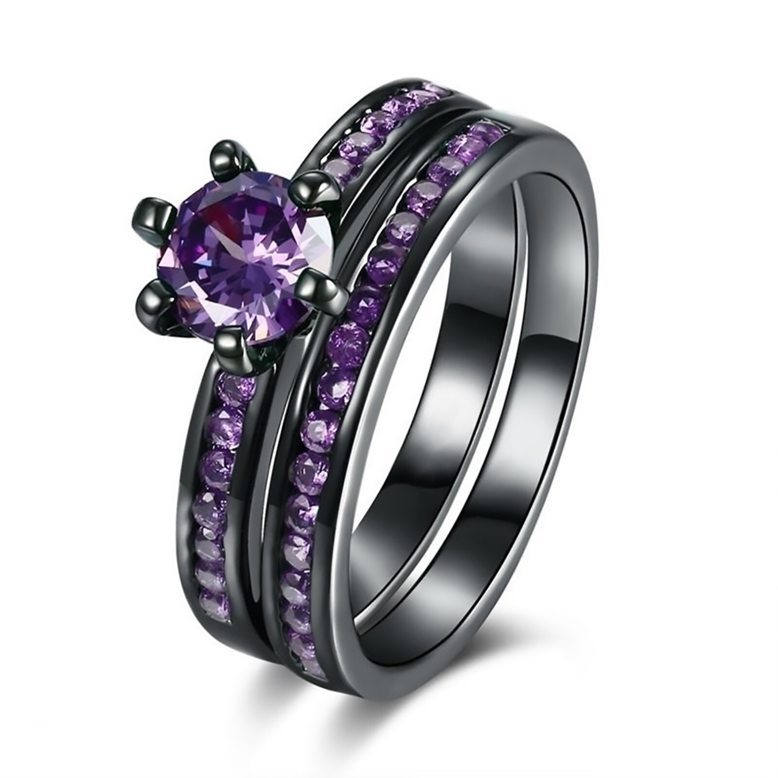 Couple Ring Set His&Hers Cubic Zirconia Stainless Steel Promise Stacking Band