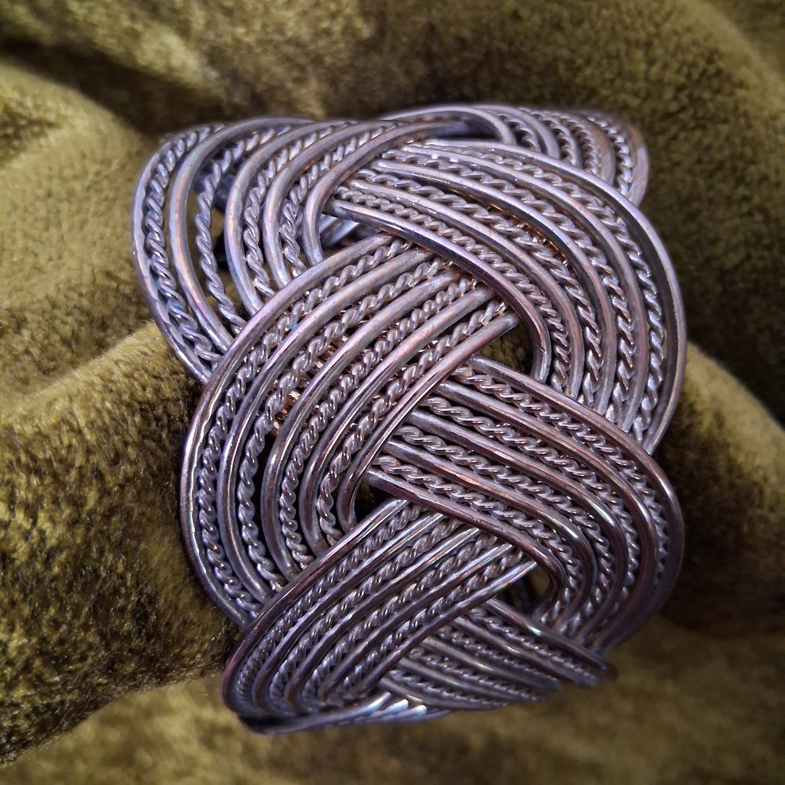 Braided Metal Cuff Bracelet Slip On Chunky Metal Jewelry Coil Boho 2″ Wide