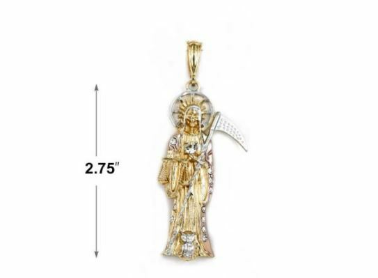 Santa Muerte Pendant Holy Death Grim Reaper Tri Color Gold & Silver Plated P1686