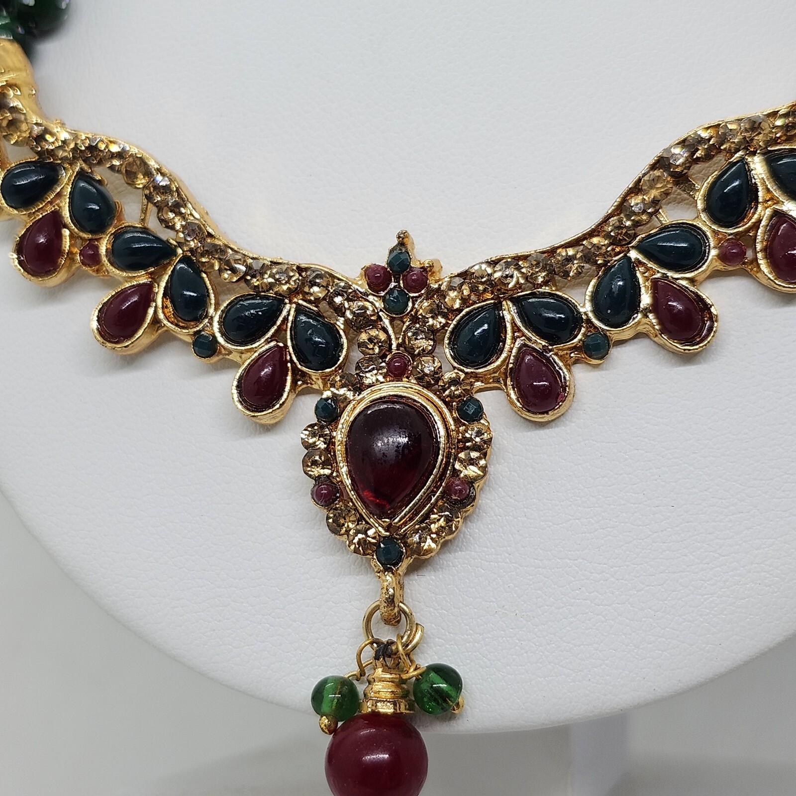 Double Strand Green Glitter Bead Kundan Style India