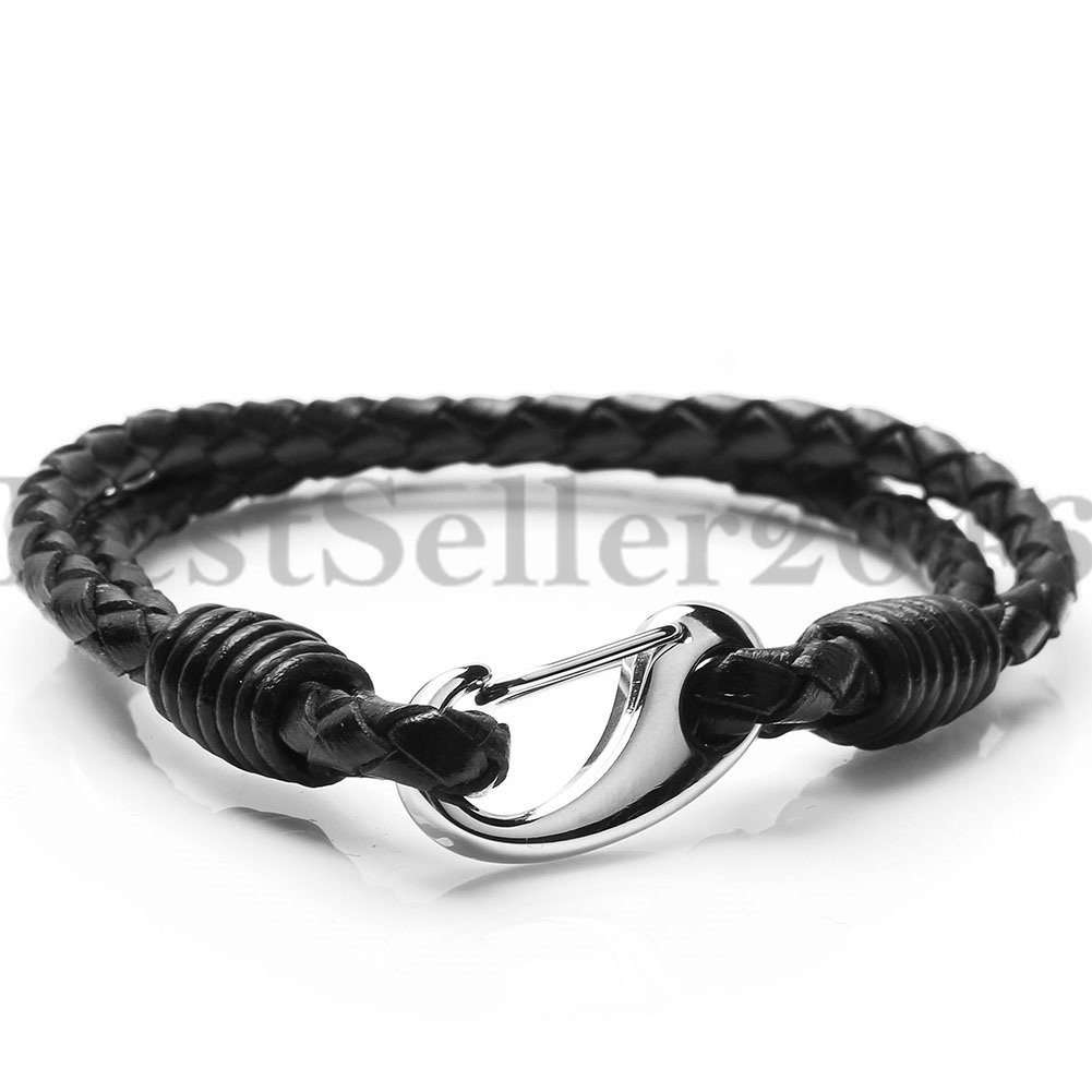 Men Women Braided Leather Bracelet Wrap Cuff With Stainless Steel Clasp 8in-9in