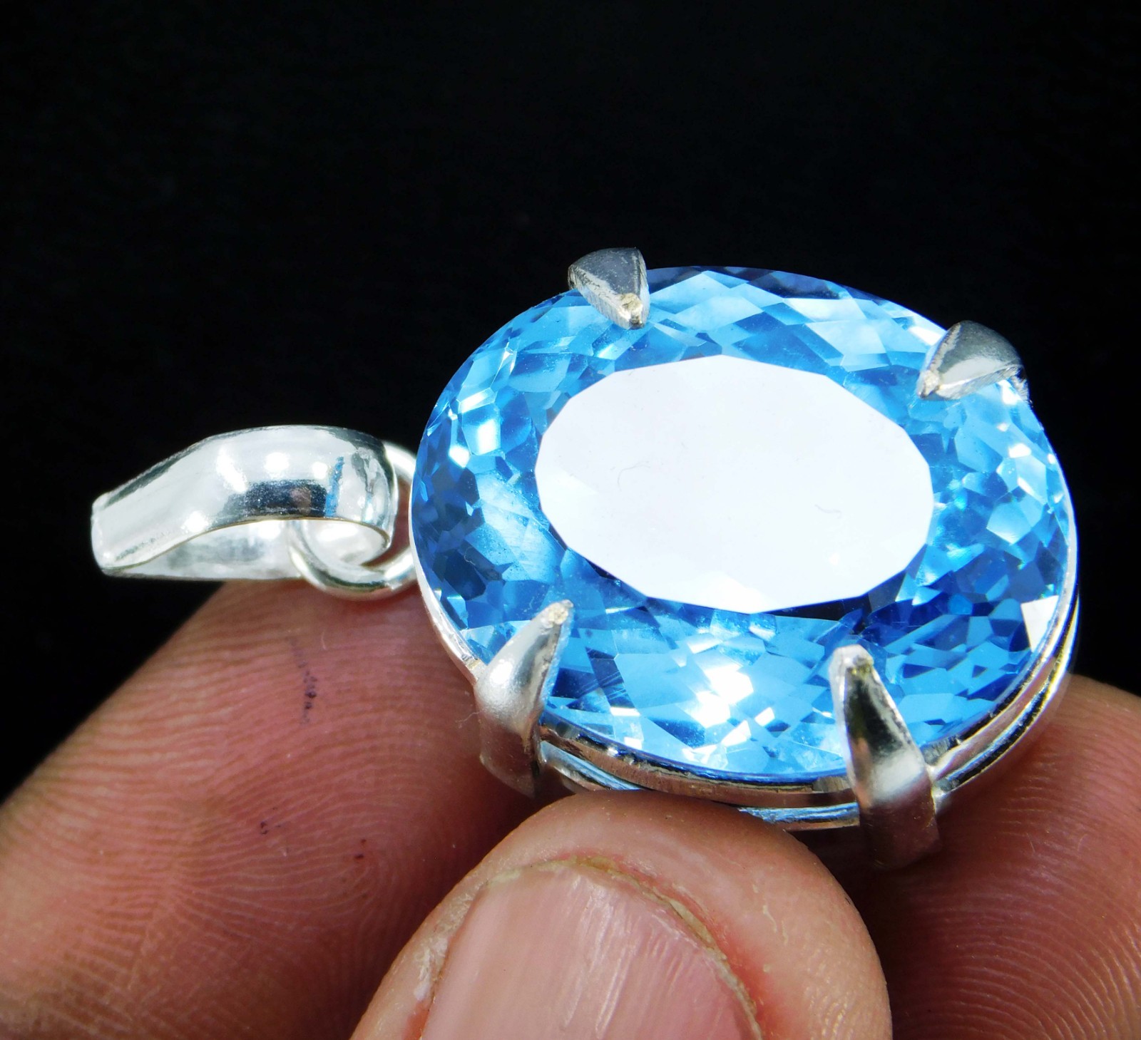 Natural 55.30 CT Certified Blue Sapphire Loose Gemstone Pendant 925 Solid Silver