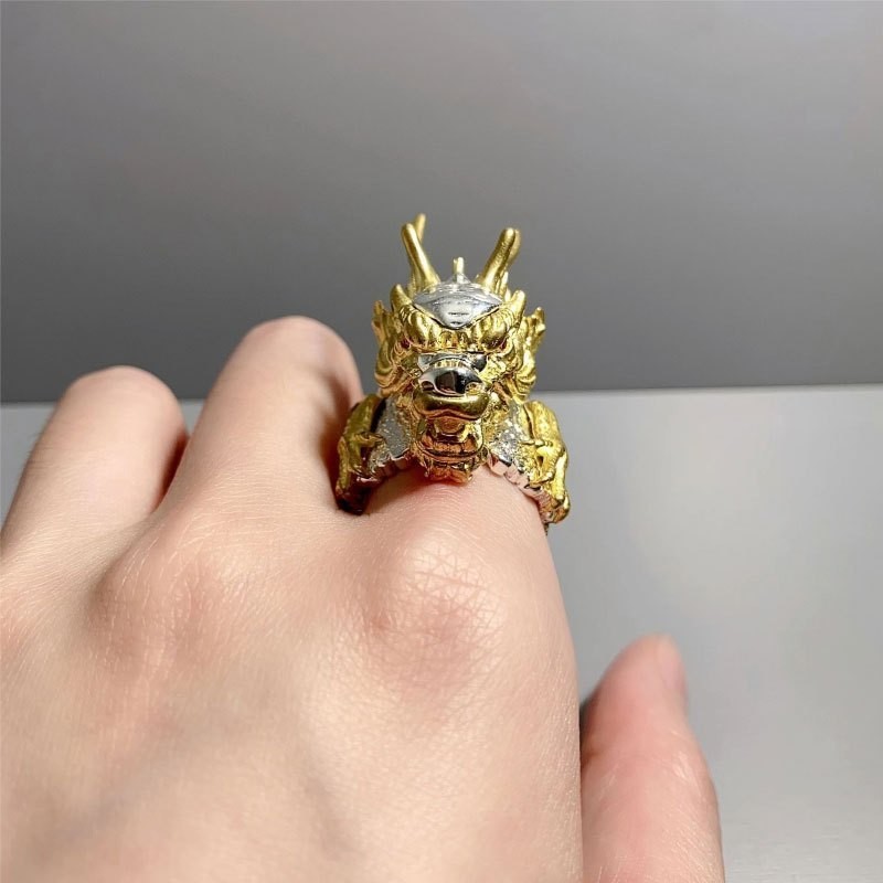 Vintage Style Chinese Style Dragon Adjustable Ring Men Open Finger Ring