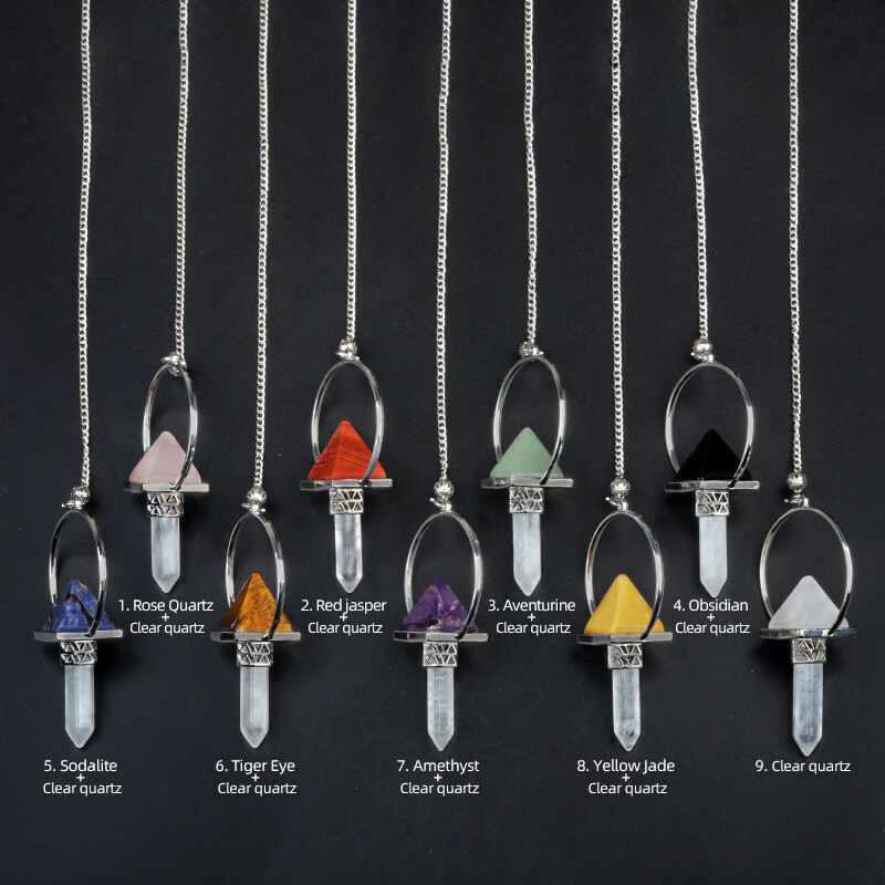 10pcs Wholesale Natural Mixed Stone Pyramid of Hexagonal Column Pendant Bead