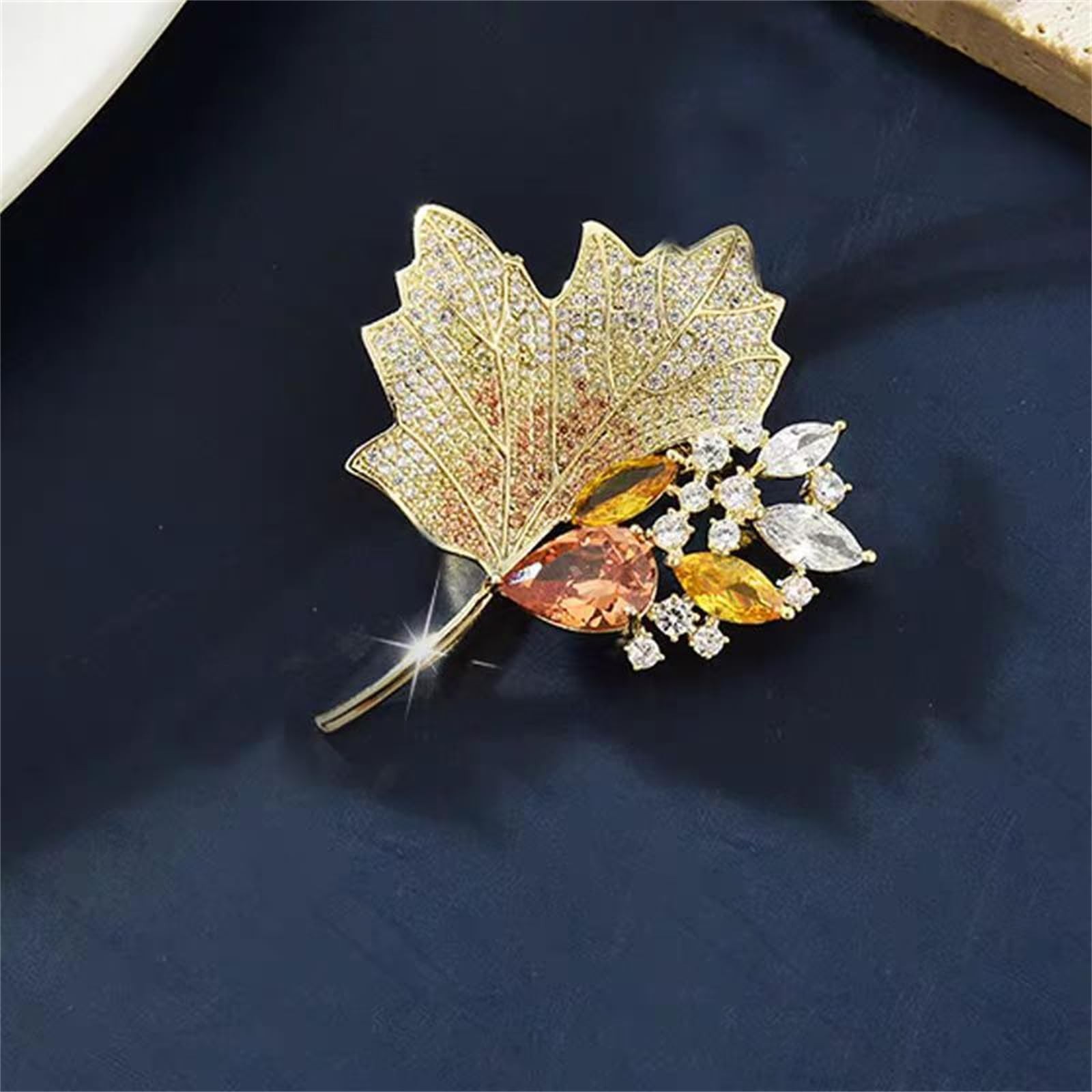 Maple Leaf Brooch Pin for Women Dainty Shining Crystal Autumn Fall Leaves Bro…