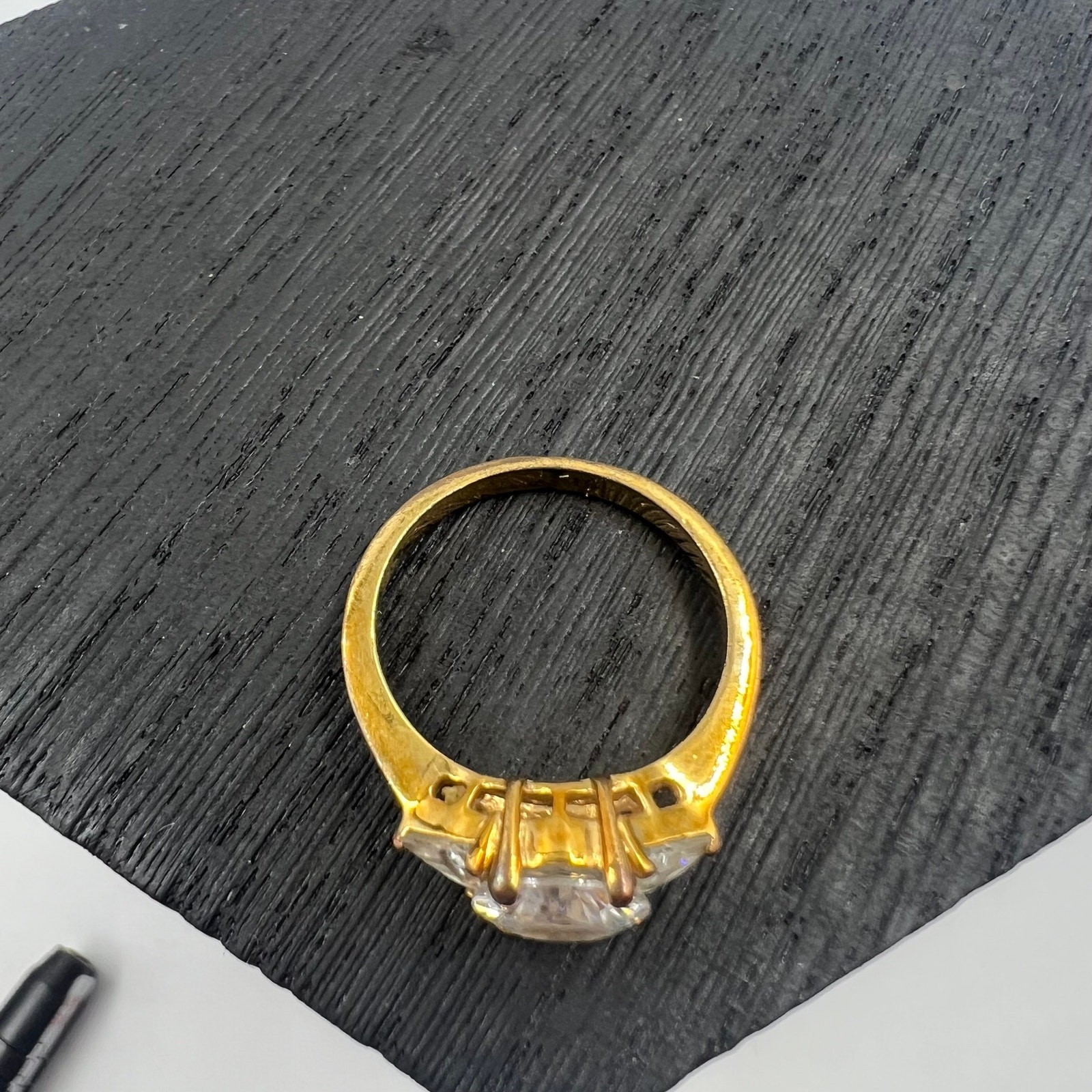 Antique Gold Tone Cubic Zirconia Engagement Style Fairytale Ring Size 9