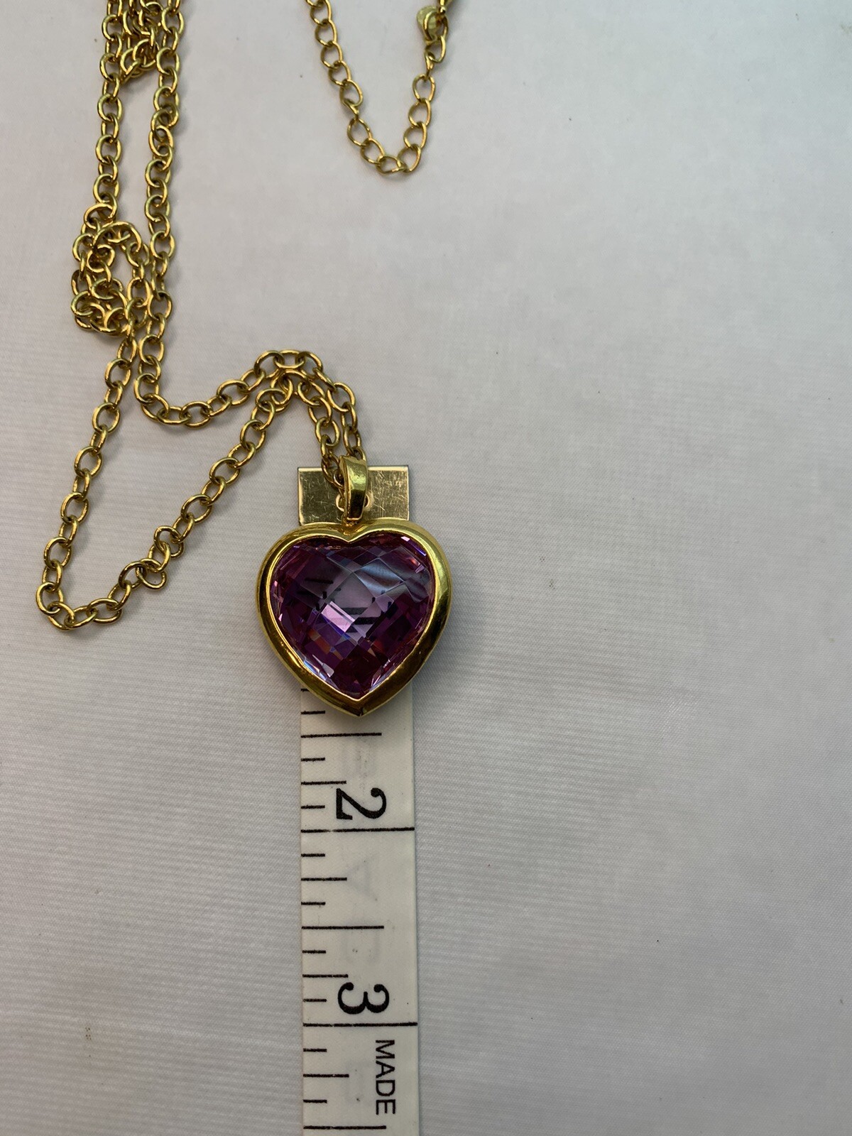 26 inch Necklace with purple heart pendant with extender signed is china
