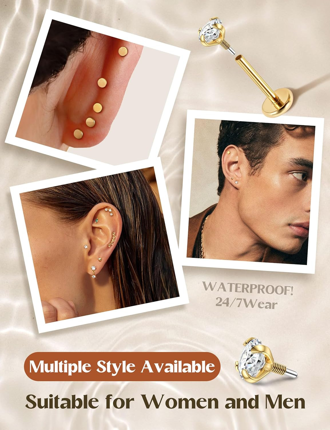 18G 16G Hypoallergenic Flat Back Earrings Stud Earrings – 316L Surgical Steel In