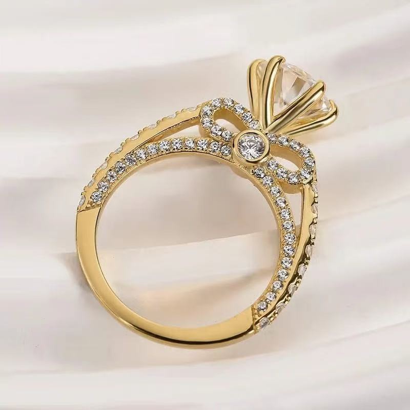 Fashion Woman 18k Gold Plated Bowknot Sparkling CZ Band Ring Sizes 6-10