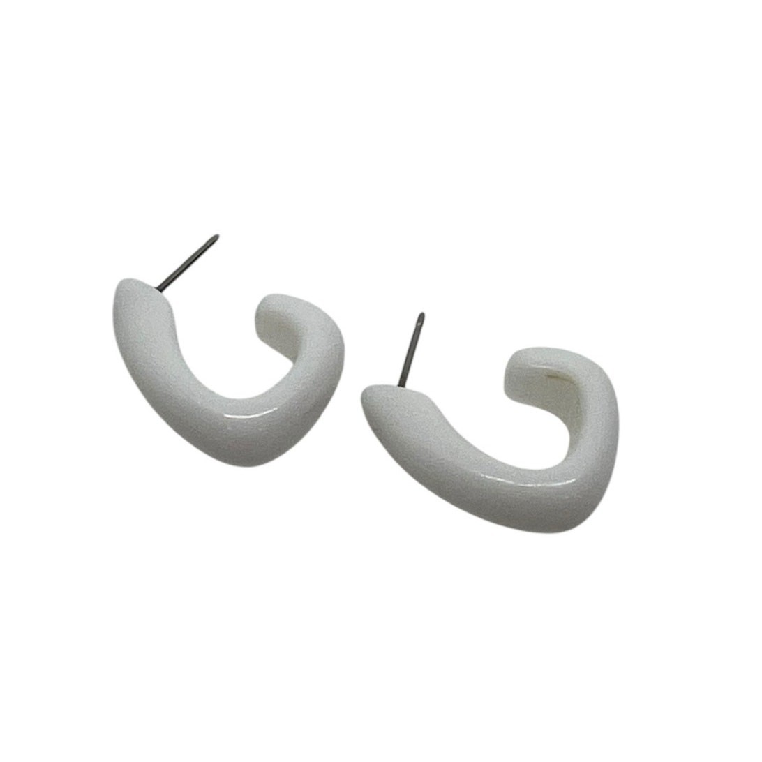 Minimalist White C-Shaped Hoop Earrings