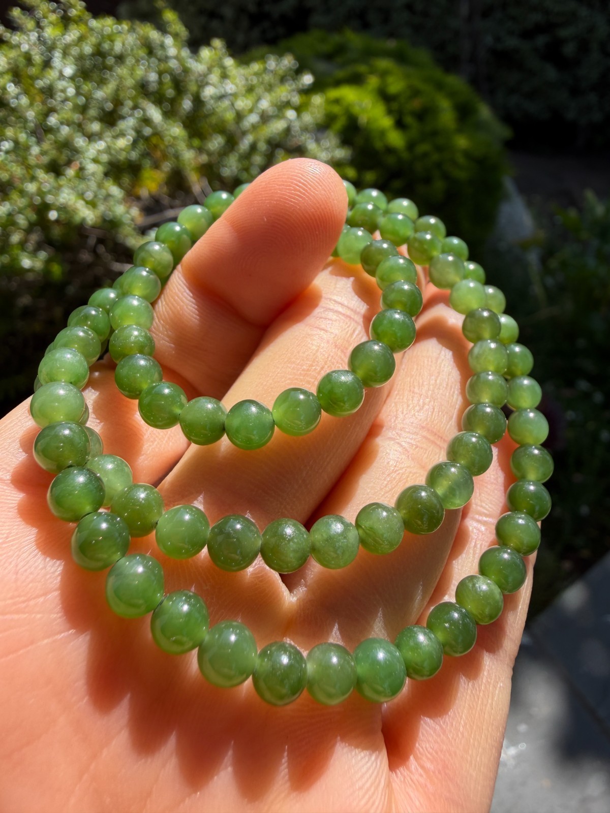 5mm Good Quality Green Nephrite Beaded Necklace | 碧玉珠串项链