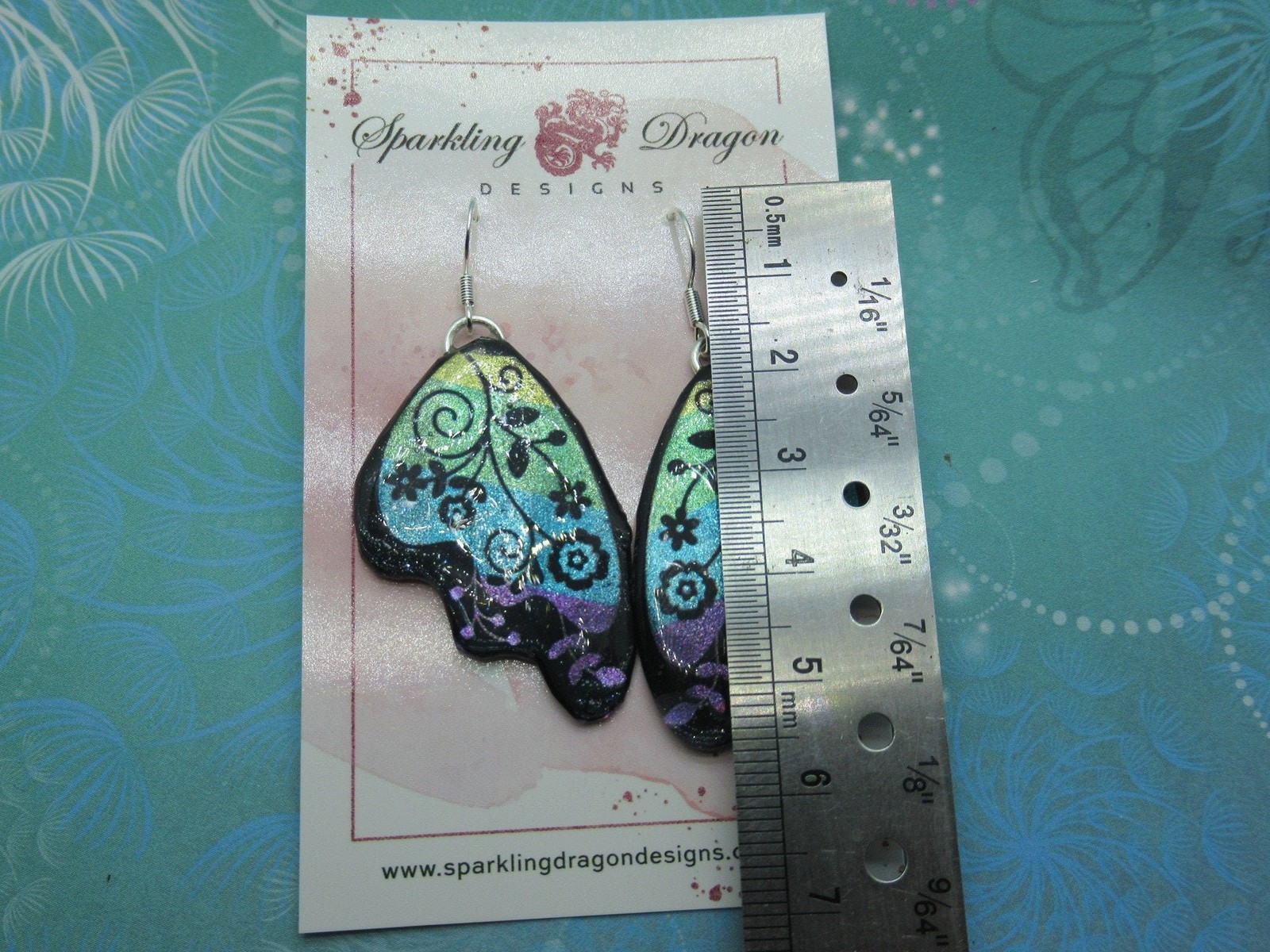 Butterfly Earrings Pale Blue & Green with Flowers – Fairy Jewellery, Gift for