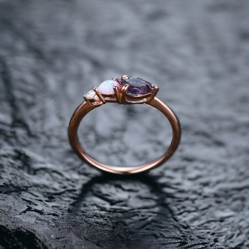 Vintage Alexandrite Opal Engagement Ring 14k Rose Gold Ring Promise Ring