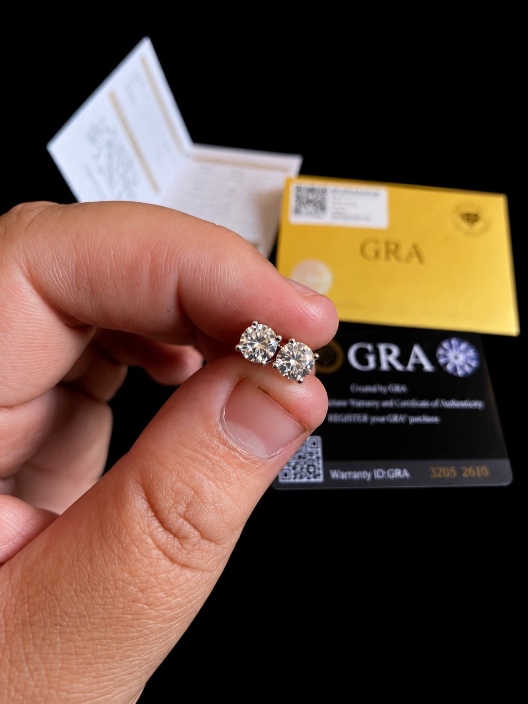 Moissanite Round Stud Earrings Clear Stone Prong Set Silver Tone w/ GRA Card