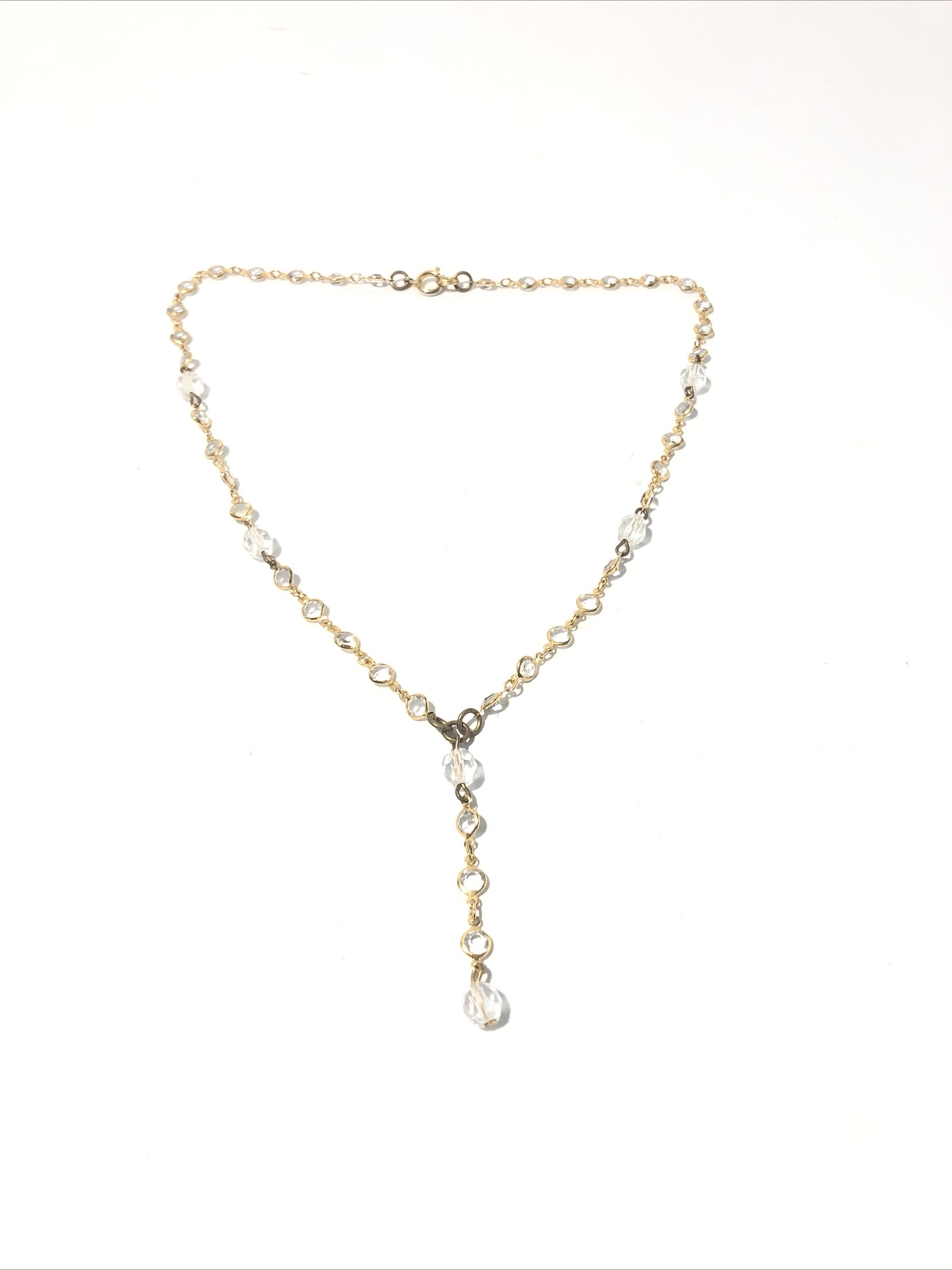 Women’s 16” Gold Tone Y-Drop Pendant Necklace W/ Acrylic Crystal Gems-Fashion.