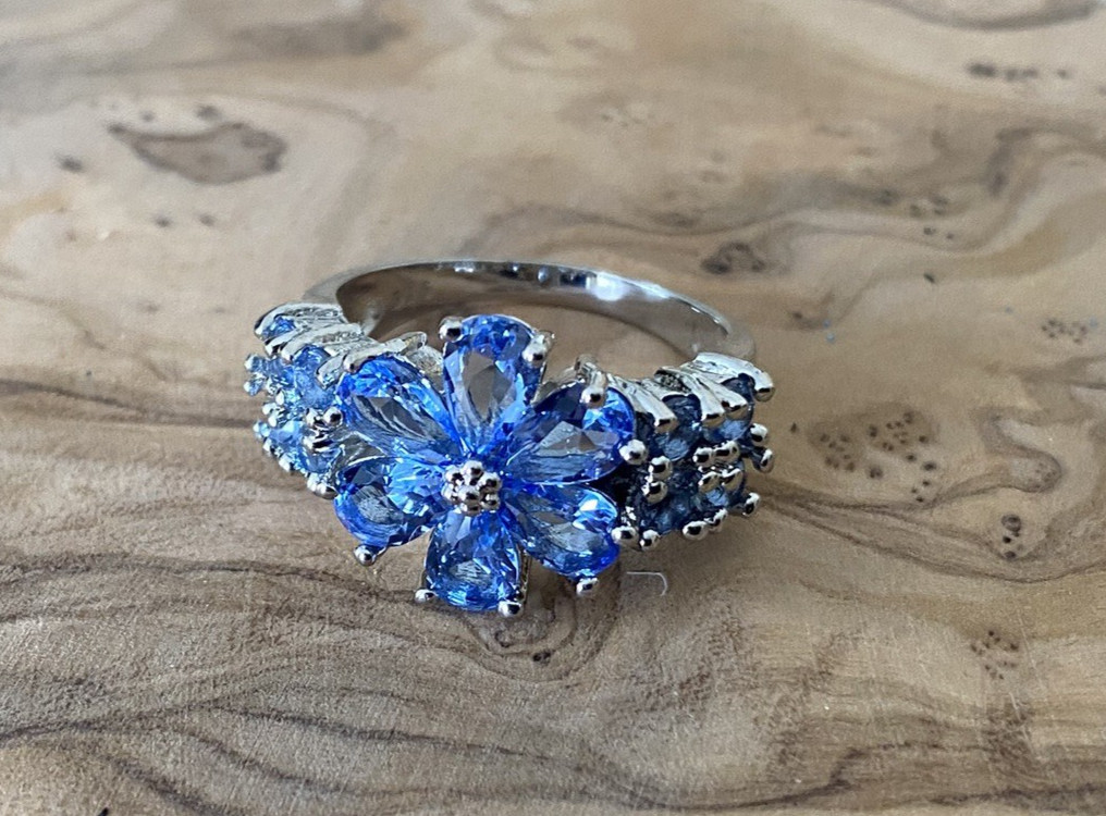 Ring, Deep Blue Tanzanite (Simulated), Sterling Silver 925 Size 7.5, NWOT