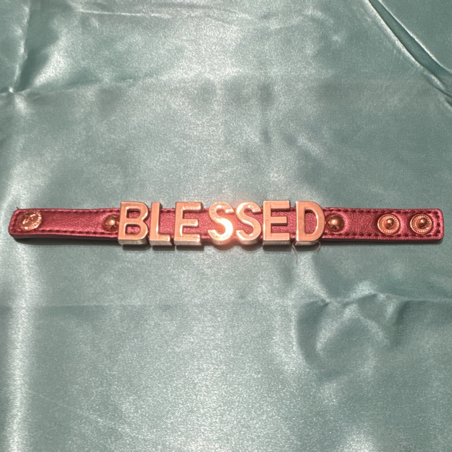 Pink Faux Leather BLESSED Charm Bracelet, Snap Closure, Adjustable, No Stone