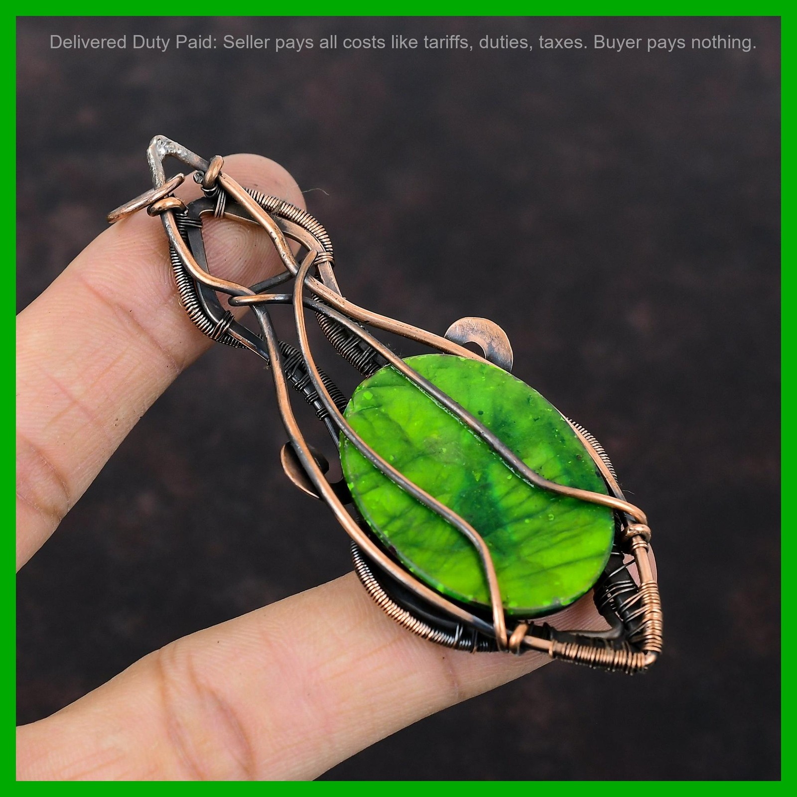 Copper Third Eye Chakra Oval Multi Fire Labradorite Stone Wire Wrapped Pendant
