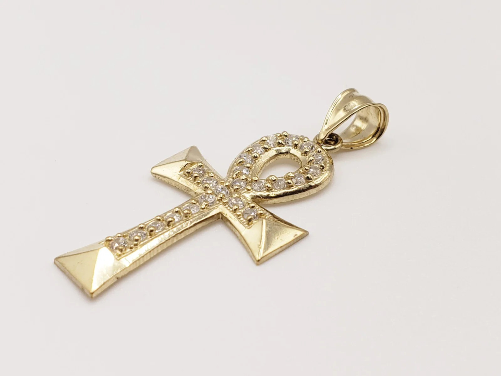 10KT Yellow Gold Ankh Cross with Stones Pendant/Charm