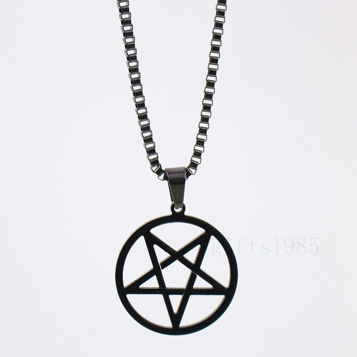 Stainless steel Pentagram star charm necklace pendant 16–40inch box chain