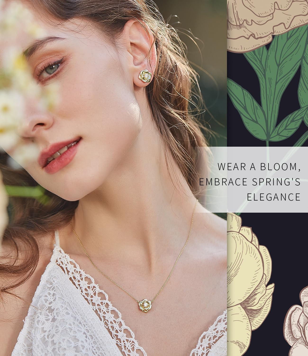 Gold Plated Sterling Silver Rose Flower Earring Studs, Hypoallergenic & Nickel F