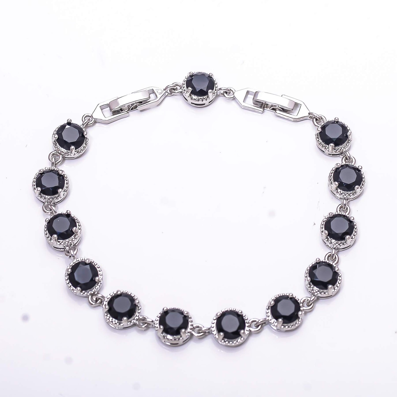 Black Onyx Gemstone 925 Sterling Silver Tennis Bracelet 7.99″ B81, Gift for her
