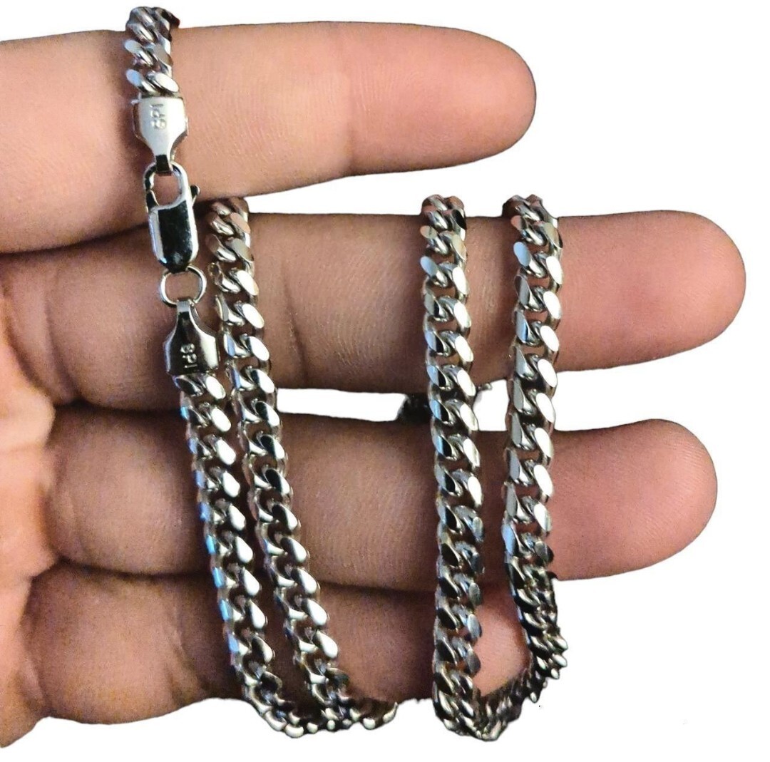 925 Sterling Silver Solid Miami Cuban Curb Link Chain Necklace Rhodium New Italy
